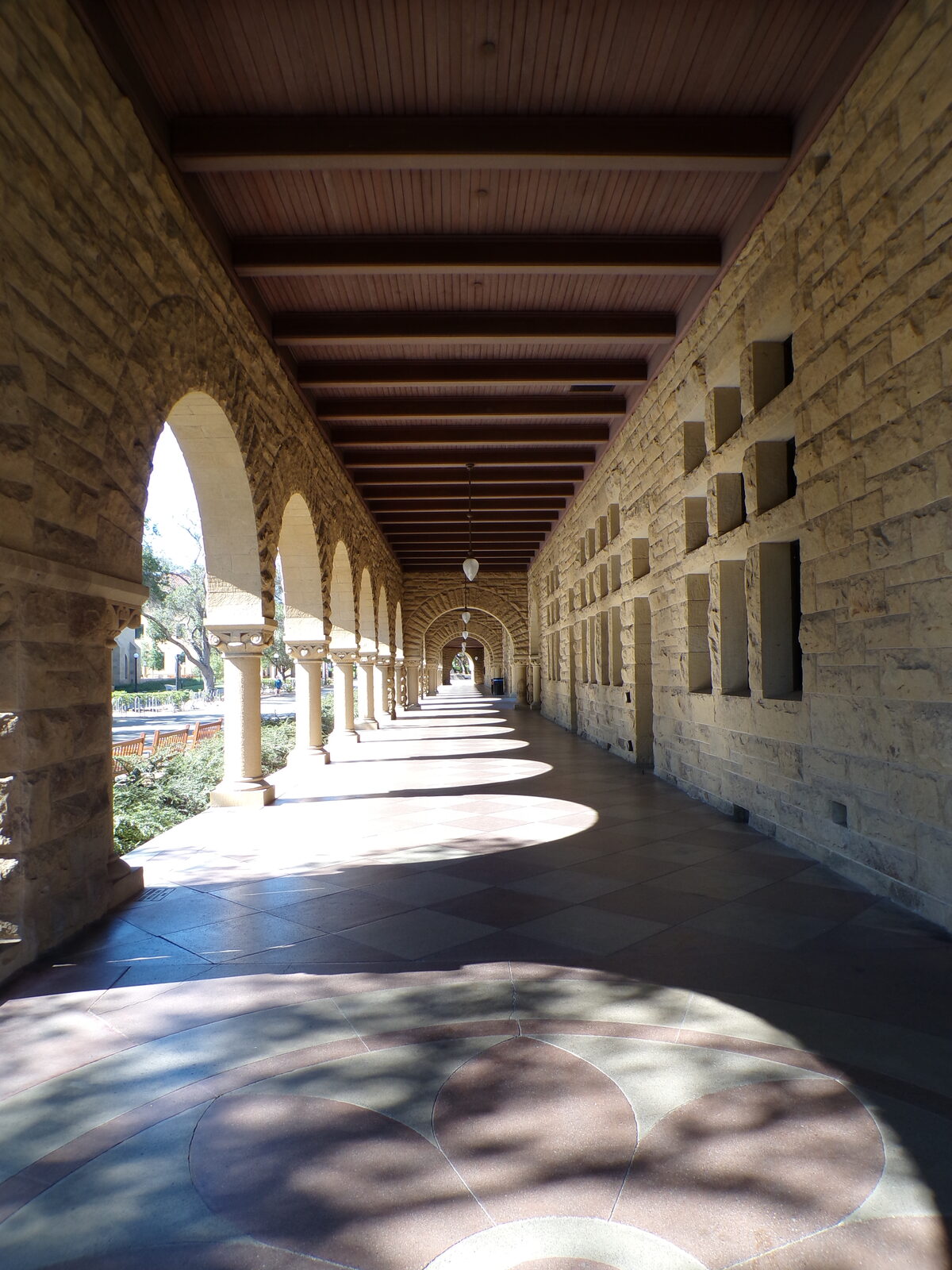 Sandstone arcade with arches at Stanford University